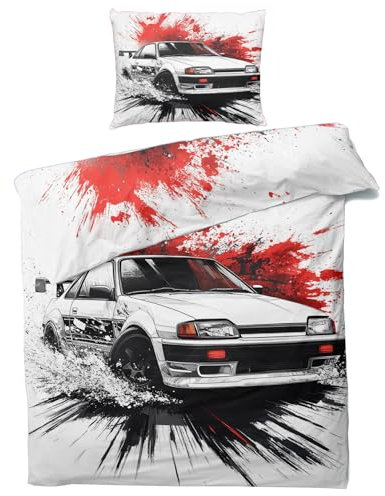 Generisch Bettwäsche 135x200 JDM - Japanische Sportwagen Bettbezug 135 x 200 2er Set, Weiche & Angenehme Mikrofaser Bettbezüge & Kissenbezug 80x80, Bettwäsche-Sets mit Reißverschluss H#-146