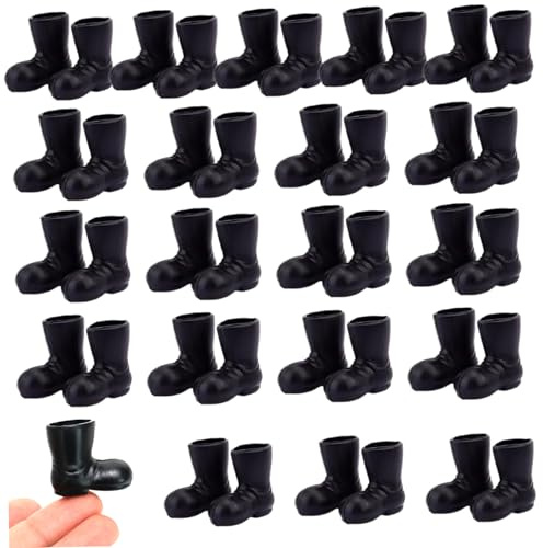 Wedhapy Puppenschuhe Mini-Schuhe 20 Paar Maßstab 1:12 simulierte Mini-Weihnachtsmannstiefel Schwarze Puppenschuhe für Puppenhaus Weihnachtsdekoration Basteln Mikrolandschaft