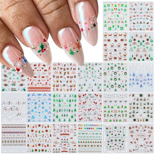 JMEOWIO 30 Sheets Christmas Nail Art Stickers Decals Self-Adhesive Snowflake Winter Holiday Cute Nail Supplies Nail Art Design Decoration Accessories