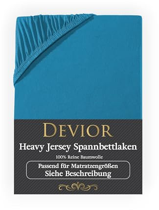 Devior Heavy Jersey Spannbettlaken 180-200x200 cm Split Topper Petrol | 160 g/m² Bettlaken 100% Baumwolle | bis 10cm Matratzenhöhe Gummizug | Oeko-TEX Made in Green | Spannbetttücher Leintuch Bezug