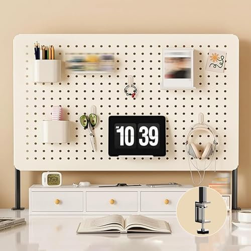JXYQZD Clamp-on Desk Pegboard, Metal Peg Board Organizer, Pegboard Display, Desk Accessories for Office Gaming Home, No-Drill(White,31x16 in/80x40cm)