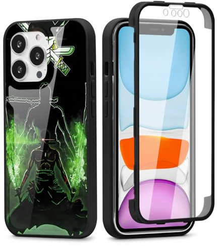 PBNDJVG for iPhone 14 Pro Max 6.7'' Case, OP Zoro 360° Full Body with Built-in Screen Protector Touch Sensitive, Shockproof Soft TPU Bumper Phone Case Clear Designed for Anime Lovers - Black