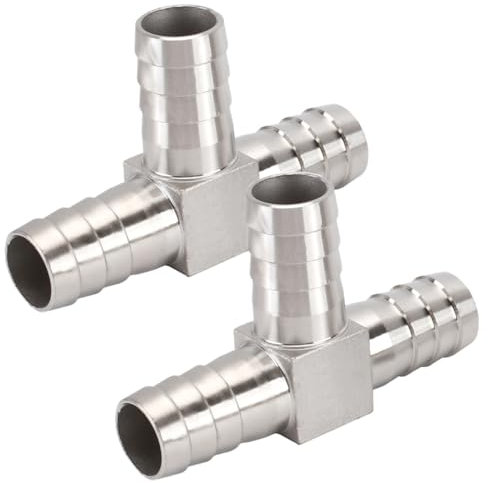 TopHomer Lot de 2 raccords de tuyau cannelés en T, 3 voies en forme de T en acier inoxydable pour carburant, gaz, liquide, air (8 mm)