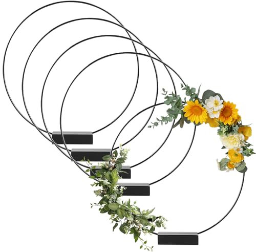 5 Stück 25 CM Metallringe zum Basteln, Metallring mit Fuß Schwarz, Metallringe aus Eisendraht Stärke ca. 3 MM, Deko Ringe zum Aufhängen für DIY Hochzeits-Tisch-Dekorationen und Wandbehang