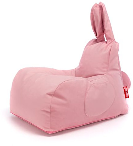Ecopuf Bunny S | Kindersitzsack - Original Kaninchen-Design - Komplett abziehbarer Sitzsack aus weichem Mikrofaser - Sitzsack mit Aufbewahrungstasche - Rosa A19