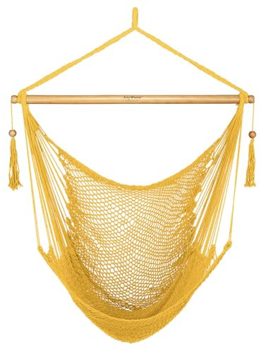 JoyView Hammock Chair with Spreader Bar Caribbean Hammock Swing Chair 300 LBS Weight Capacity XL Rope Hanging Chair for Outdoor Indoor Garden Yard - Yellow