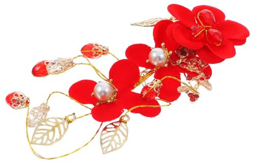 HONMEET Clip De Pelo De Novia Flor Roja Y Accesorio Adecuado Para Bodas Y Desfiles