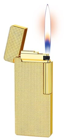 Metall-Feuerzeug mit weicher Flamme, geprägtes Design, mattiertes Seitenradfeuerzeug, nachfüllbares Butanfeuerzeug, Klappfeuerzeug, geeignet for Camping im Freien, Männergeschenk(Gold)