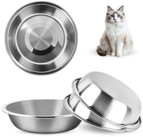 MOXYOY Stainless Steel Cat Food Bowls, 3Pcs Metal Cats Feed Bowl, 5.5inch Food Plate Pet Feeding Plate Replacement for Small Cat Dog