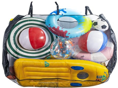 Adfuenom Pool Storage,Pool Floats Storage Mesh Bag with Large Side Pockets & Buckles,Adjustable Swimming Pool Toy Organizer Hanging Net Pool Accessories.Black