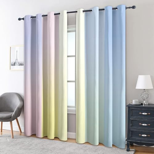Generisch Bunt Farbverlauf Vorhänge Blickdicht Gardinen mit Ösen, Ombre Deko Muster Wohnzimmer Schlafzimmer Fenster Verdunklungsvorhänge, H 175 x B 140 cm 2er Set (1B2-58)