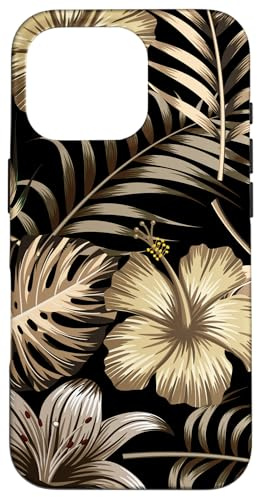 Hawaii Hibiskus Handyhülle Schwarz Trendy Elegant Floral Hülle für iPhone 16 Pro