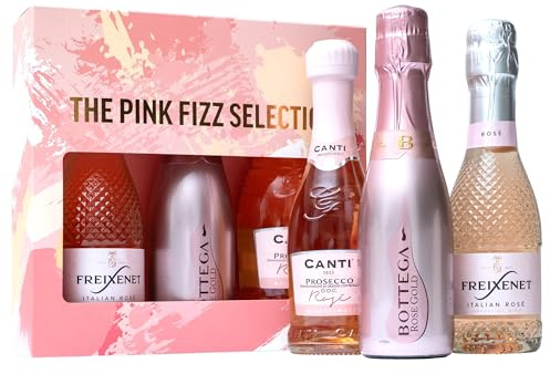 Trio Pink Fizz Selection - Prosecco Gift Set, Bottega DOC, Freixenet Italian Sparkling, Canti Rose, 3x 200 ml - Luxury Sparkling Wine Prosecco Gifts for Women, Ladies, Mum Gifts, Birthday, Christmas