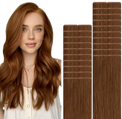 VINBAO Unsichtbares Tape in Haar Extensions Echthaar Kupfer 45g 20 Stück Nahtloses Injected Tape in Haar Extensions Auburn Neue Generation Profi Qualität 16 Zoll #33