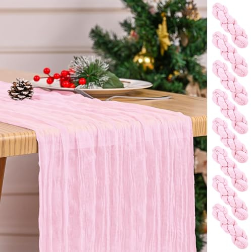8 Stück Tischläufer Rosa, 45 x 275 cm Käsetuch Tischläufer, Boho-Gaze-Tischläufer für den Esstisch, rustikale, durchsichtige Stoff-Tischläufer für Hochzeit, Party, Brautparty, Frühling