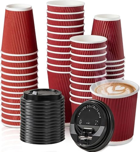 Cherypick Coffee Cups with Lids 8oz/240ml, 30 Pack Disposable Paper Cups | Ripple Wall Heat-Resistant Takeaway Cups, Leak-Resistant for Hot and Cold Drinks, Coffee, Tea, Office, Parties and Events