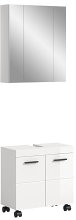 xonox.home – Badkombination Nova 60x191x30 cm in weiß Hochglanz – 2-teiliges Set mit flexiblem Roll-Unterschrank & Spiegelschrank – Stilvolles Badmöbel-Ensemble, elegant & vielseitig kombinierbar
