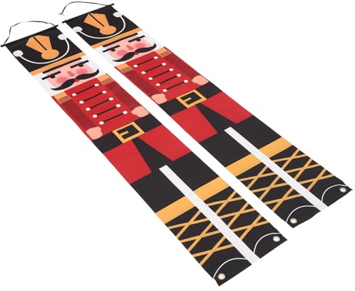UKCOCO Bandera Colgante de Soldado Rojo para Puerta, Lona Navideña de Poliéster Resistente, Adorno Exterior para Navidad, Juego de 1 Par para Porche y Entrada, Ambiente Festivo