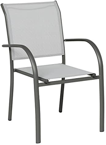 Hespéride - Fauteuil de Jardin Empilable Piazza Galet et Graphite Anti-Rouille Léger, Rangement Facile Mobilier d'Aménagement pour Terrasse, Balcon