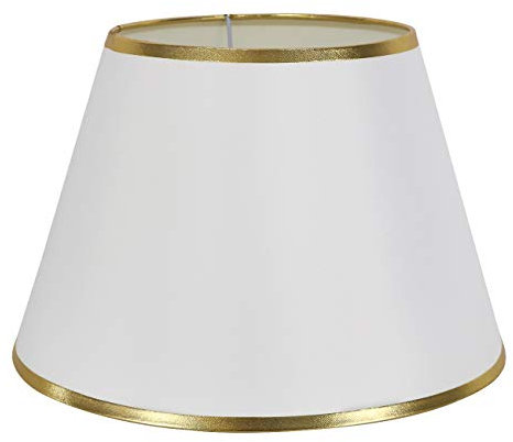 DULEE 10 Zoll Lampenschirm E27 E14 Glühbirne Schraube Handgefertigter Stoff Tischlampenschirm für Stehlampe, Tischlampe, Nachttischlampe (Oben) 16cm x (Höhe)17cm x (Unten)26cm,Weiß mit Goldrand
