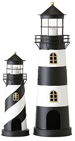 Laterne Faro Windlicht Leuchtturm H 46-73 cm schwarz weiß Metall 2er Set