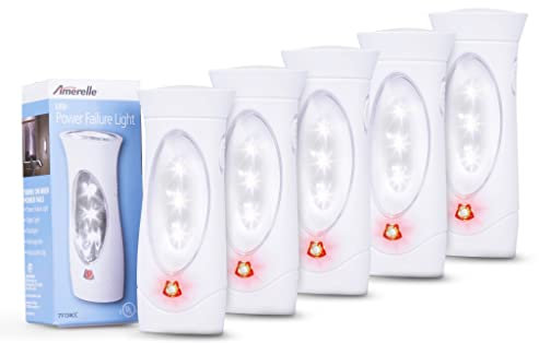 Amerelle Emergency Lights For Home, 5 Pack – 3 Function Power Outage Lights – Amertac Power Failure Light and Plug In Flashlight Combo With Rechargeable Battery – Power Outage Storm Ready