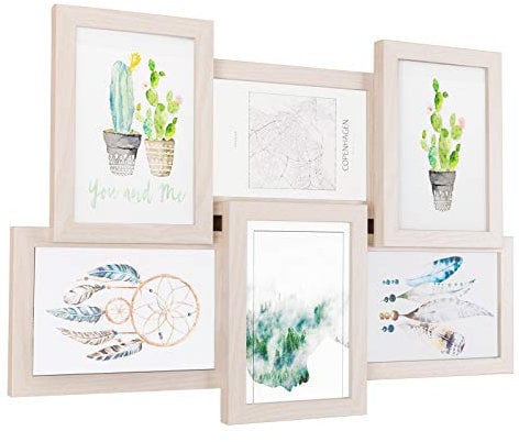 EUGAD Bilderrahmen Collage für 6 Bilder 10x15 cm, MDF-Holz Fotorahmen für Mehrere Fotos, Mehrfach Fotocollage zum Aufhängen einzeln oder zusammengestellt, Horizontal/Vertikal Fotorahmen, Eiche