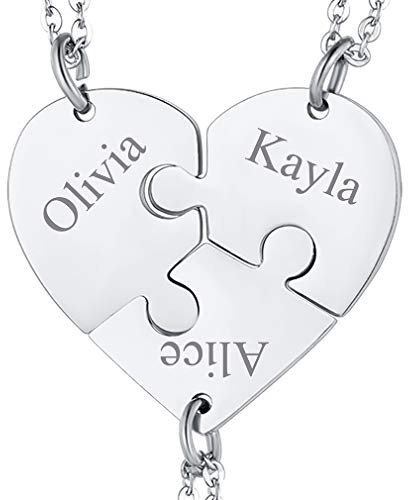 FaithHeart Silber Freundschaftskette für 3 herzkette mit Namen Gravur Puzzle herzanhänger für Damen und Herren