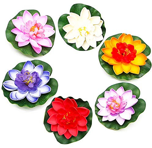 FANDE Künstlicher Lotus, Schwimmende Blumen Künstliche Seerosen, Floating Pond Decor Water Lily, Lotus Flower Künstliche, Gartenlandschaft Gartendekoration Ornamente, 6 PCS