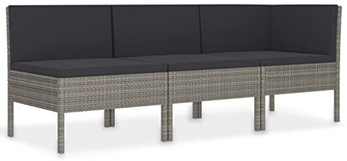 vidaXL Gartenmöbel 3-TLG. mit Auflagen Lounge Sofa Garten Garnitur Sitzgruppe Sitzgarnitur Gartenset Gartensofa Ecksofa Poly Rattan Grau