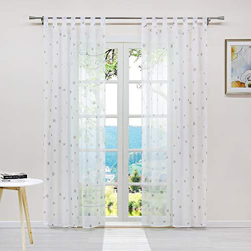 ESLIR Gardinen mit Schlaufen Gardinenschal Voile Transparent Schlaufenschal Modern Vorhänge mit Sterne Muster 1 Stück Grau BxH 140x175cm 1 Stück