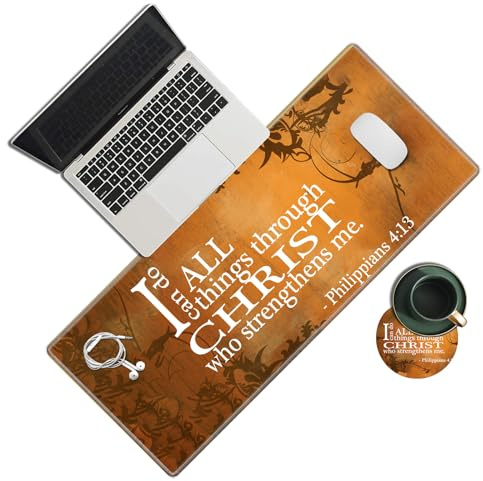 Large Gaming Mouse Pad, Bible Verse Christ Quotes Desk Pad, Big Extended Desk Mouse Mat Keyboard Pad with Stitched Edge for Laptop Computer Game Office Home Desk Decor (with Coaster & Sticker)