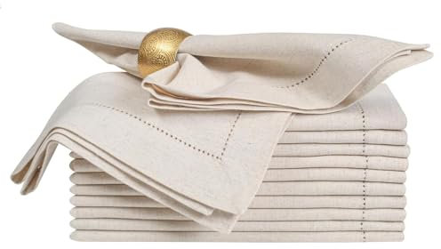 HOMIDATE Lot de 12 serviettes de table en lin ajourées à la main – Lavables et réutilisables pour dîners du quotidien ou formels – 45,7 x 45,7 cm