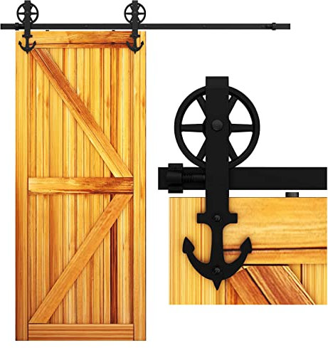 WOLFBIRD 300cm (10FT) Hardware Schiene Kit Schiebetür Rolle Großes Rad, Verwendet für Schiebetürbeschlag Set Schiebetürsystem Interne Einfache Holz, Schwarz