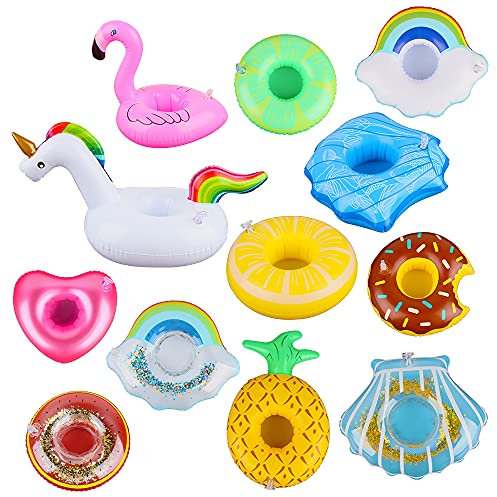 ZoneYan 12 Pièces Bar Flottant pour Piscine, Porte Gobelet Piscine, Porte Verre Gonflable Piscine, Bouee Piscine, Styles Aléatoires, pour Les Décorations de Fêtes de Piscine