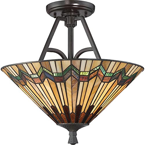 Casa Padrino Luxus Tiffany Deckenleuchte Mehrfarbig Ø 40,6 x H. 38,1 cm - Runde Tiffany Lampe mit handgefertigtem Glas Lampenschirm