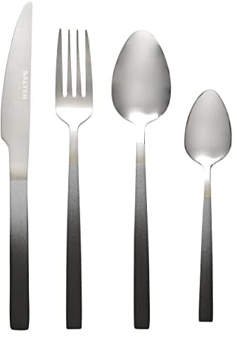 Collezione Salter BW10075TK Ombre Set di 16 posate in acciaio inossidabile, servizio di posate per 4 persone, finitura a specchio,con coltello, forchetta, cucchiaio, Argento