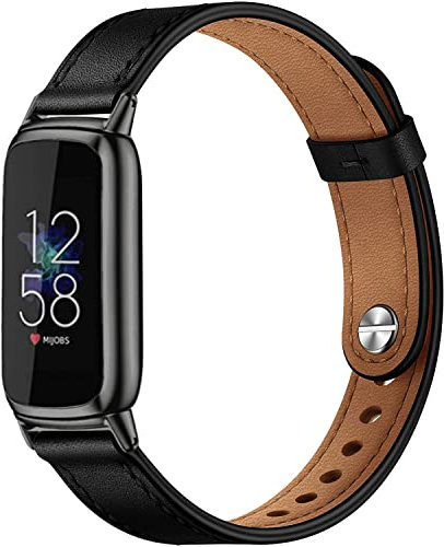 Elegantes, schlankes Lederarmband, Kompatibel mit Fitbit Luxe, Weiches Armband, Ersatz für Fitbit Luxe Fitness- und Wellness-Tracker für Damen, Schwarz