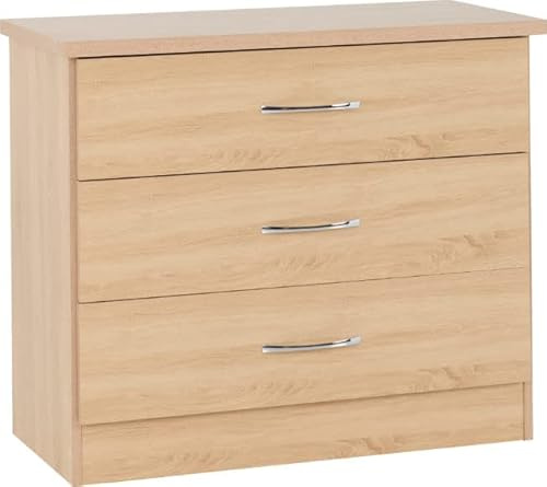 Nevada Chest Of Drawers 3 Drawer Storage Cabinet Chest With Metal Handles (Sonoma Oak Effect)