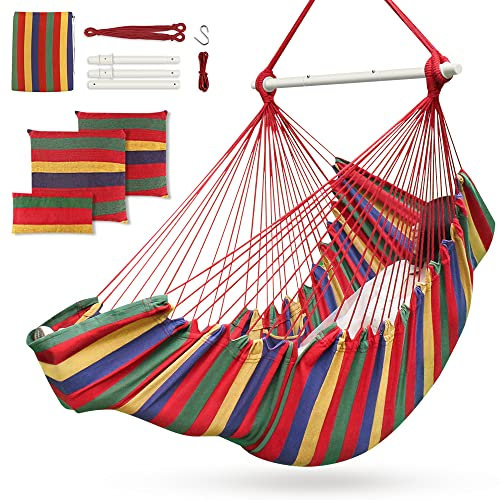 Hängesessel für Outdoor & Indoor, Hängeschaukel Hängestuhl Outdoor für Kinder Erwachsene bis 200kg, Hängesitz mit 3 Kissen und erweiterter Fussablage