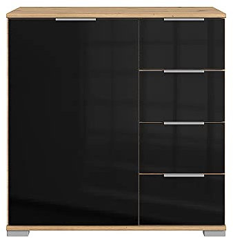 Lomadox Schlafzimmer Kombikommode in Artisan Eiche Nb. mit schwarzem Glas, B/H/T ca. 81/83/41 cm