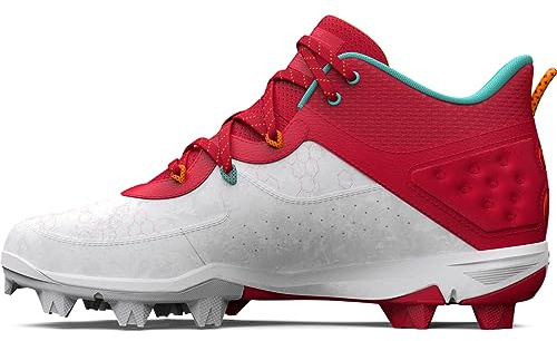 Under Armour Men's Harper 8 Mid Rm Baseball Shoe, (600) Red/White/Red, 9 UK