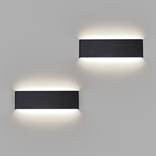 Klighten 2 Stücke Wandleuchten LED Innen 10W, 31 cm Up Down Wandlampen, Schwarz, Moderne Wandbeleuchtung für Schlafzimmer, Wohnzimmer, Treppen, 910 Lumen, Natürliches Weiß 4000K