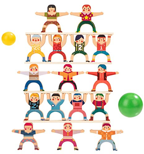 Wisplye Stapeln Spielzeug, Holz Blöcke Balancing Spiele mit 2 Bällen und 4 Balancierbrettern, Pädagogisches Spielzeug Für 3 4 5 6 Jahre Kinder Jungen Mädchen (16pcs Hercules)