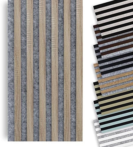 MARBET DESIGN Akustikpaneele 0,81 m² MDF Lamellenwand 8 Lamellenfarben Holz Optik - (1 Paneel - 2,7m, grau - Sonoma Eiche) Filz Akustik Effekt innen Flur Wohnzimmer