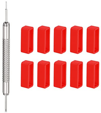 sourcing map 10Stk. Uhrenarmband Schleife 20mm Gummi Uhrenhalter Befestigung Ringhalterung mit Federstabwerkzeug zur Uhrenarmband Reparatur Rot