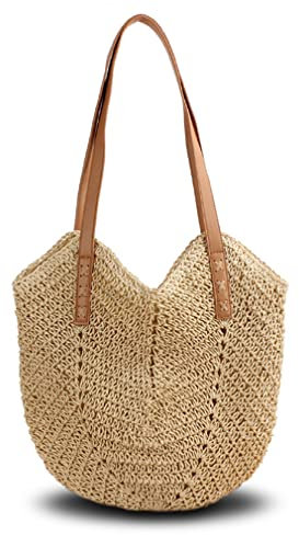 Pahajim Sac de Paille Sac de Plage Femme Tricotage à la Main Style Boho Grande Sac Femme Ete pour les Voyages, les Vacances, le Shopping