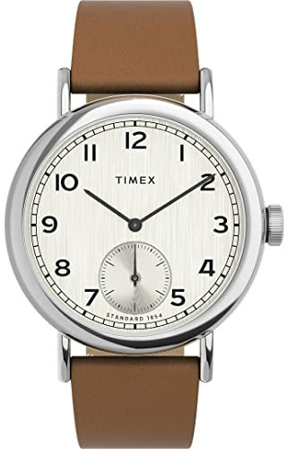 Timex Herren Analog Uhr mit Leder Armband Waterbury