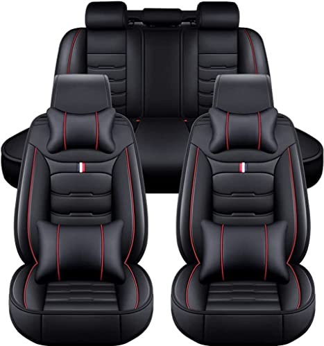 GHIOSA Auto Sitzbezügesets für Opel Adam 2013 2014 2015 2016 2017 2018 2019,5-Sitzer Leder Sitzschutz Sitzauflagen wasserdicht Vorne und Hinten Schonbezüge Komplettset Innenzubehör,C-Black Red