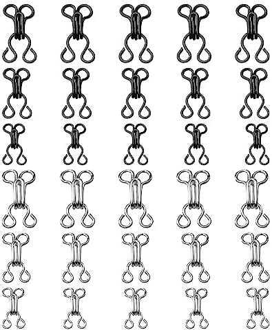 Gunwon 30 Sets Bra Sewing Hooks and Eyes Closure, 3 Sizes Sewing Hooks Coat Hook Fastener, Sewing Hooks and Eyes for Sewing Bra and Clothing Skirts Coats Metal Eyes Fasteners (Silver, Black)